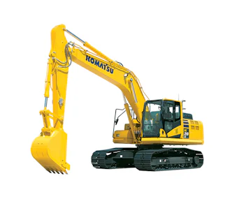 Raupenbagger Komatsu PC210LC online mieten raupenbagger komatsu pc210lc von der linken seite