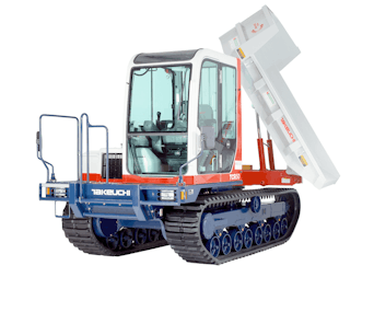 raupentransporter takeuchi tcr50kran von vorne