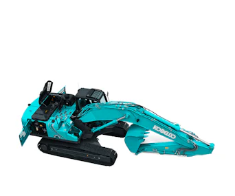 Raupenbagger Kobelco SK350 NLC online mieten raupenbagger kobelco sk350 nlc schraeg von oben