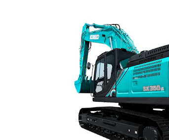 Raupenbagger Kobelco SK350 NLC online mieten raupenbagger kobelco sk350 nlc von der linken seite