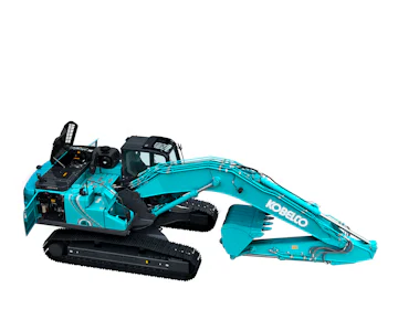 Raupenbagger Kobelco SK350 NLC online mieten raupenbagger kobelco sk350 nlc schraeg von der oben