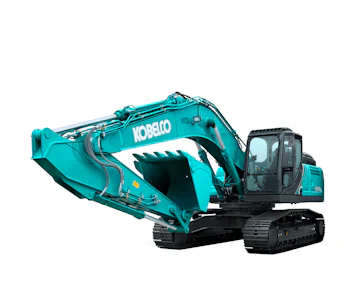 Raupenbagger Kobelco SK300 NLC online mieten raupenbagger kobelco sk300 schraeg von vorne