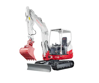 Minibagger Takeuchi TB240 online mieten minibagger takeuchi tb240 von vorne