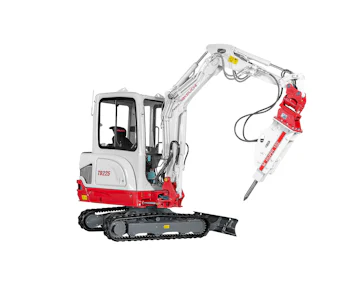 bagger takeuchi tb225 von der rechten seite mit hydraulikhammer