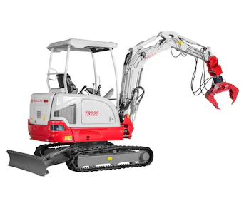 bagger takeuchi tb225 von der rechten seite mit greifer