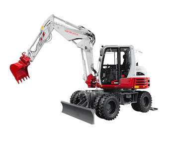 Mobilbagger Takeuchi TB295W online mieten bagger takeuchi tb295w von der linken seite arm ausgefahren