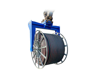 tibatek kabelmaster km3000 in blau am bagger montiert mit kabeltrommel