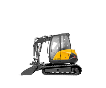 Midibagger Mecalac 6MCR online mieten midibagger mecalac 6mcr von der seite