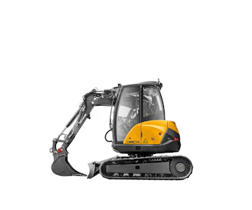Midibagger Mecalac 6MCR online mieten midibagger mecalac 6mcr von der seite