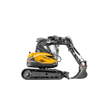 Midibagger Mecalac 6MCR online mieten midibagger mecalac 6mcr von der seite rechts