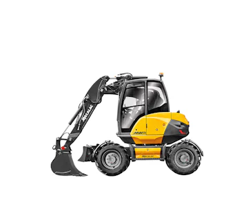 Mobilbagger Mecalac 7MWR online mieten mobilbagger mecalac 7mwr von der seite
