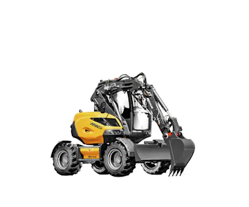 Mobilbagger Mecalac 7 MWR online mieten mobilbagger mecalac 7 mwr von der seite schraeg