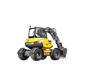 Mobilbagger Mecalac 7MWR online mieten mobilbagger mecalac 7mwr von hinten schraeg