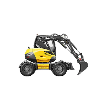 Mobilbagger Mecalac 7MWR online mieten mobilbagger mecalac 7mwr von der seite rechts