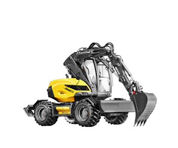 Mobilbagger Mecalac 11 MWR online mieten mobilbagger mecalac 11 mwr von der seite schraeg