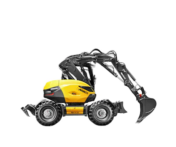Mobilbagger Mecalac 11 MWR online mieten mobilbagger mecalac 11 mwr von der seite rechts