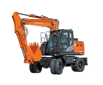 mobilbagger hitachi zx140w schraeg von vorne