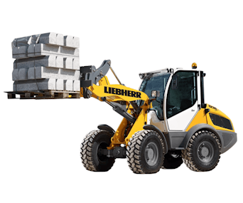 radlader liebherr l508 von der Seite mit loeffel