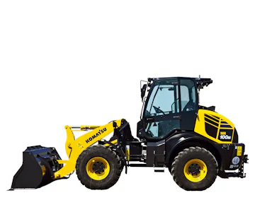 Radlader Komatsu WA100M online mieten radlader komatsu wa100m von der seite