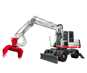 bagger takeuchi tb1160w seitenansicht mit greifarm