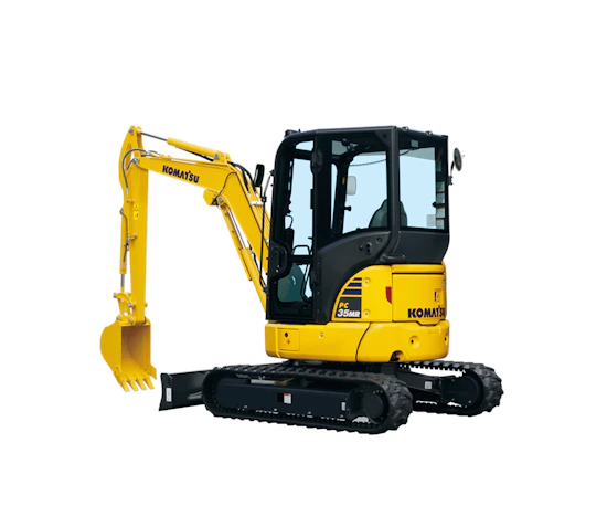 Bagger Komatsu PC35MR online mieten bagger komatsu pc35mr von der seite