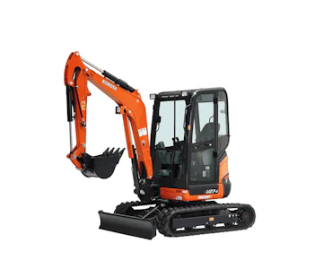 Minibagger Kubota U27 online mieten minibagger kubota u27 schraeg von vorne