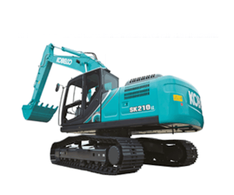 raupenbagger kobelco sk210lc schraeg von hinten