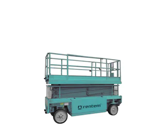 Elektro Scherenarbeitsbuehne Rentem Liftlux SL12518E2WD online mieten elektro scherenarbeitsbuehne sl12518e2wd schraeg von vorne