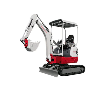 Minibagger Takeuchi TB215R online mieten minibagger takeuchi tb215r schraeg von vorne
