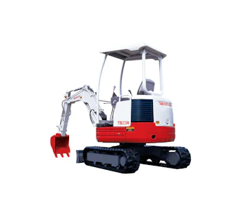Minibagger Takeuchi TB23R online mieten bagger takeuchi tb23r von vorne