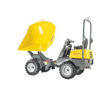Raddumper Wacker Neuson 2001 mit Schutzbügel online mieten Raddumper Wacker Neuson 3001 mit Schutzbügel seitlich mit gekippter Mulde