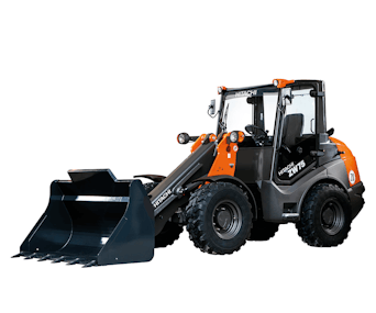 Radlader Hitachi ZW75 schraeg von vorne