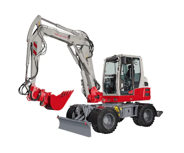 Mobilbagger Takeuchi TB395W online mieten Mobilbagger Takeuchi TB395W seitliche Darstellung
