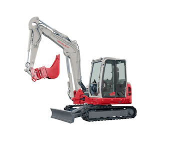 Midibagger Takeuchi TB370 online mieten Midibagger Takeuchi TB370 seitliche Darstellung