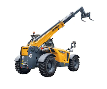 Teleskopstapler Liebherr T 33-10 online mieten Teleskopstapler Liebherr T 33-10 schräg von hinten