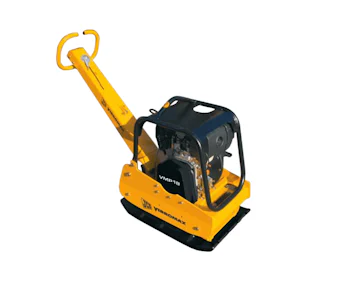 Rüttelplatte JCB Vibromax VMP 18 online mieten Rüttelplatte JCB Vibromax VMP 18 seitlich schräg von vorne