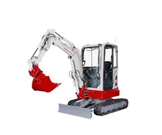 Minibagger Takeuchi TB325 R seitlich mit Martin Löffel