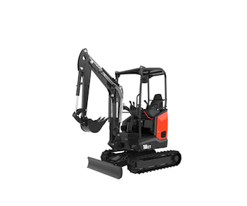 Minibagger Eurocomach 18ZT online mieten minibagger eurocomach 18zt schraeg von der Seite mit loeffel