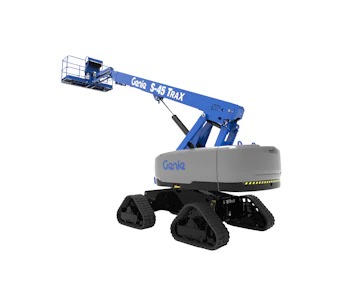 Teleskoparbeitsbühne Genie S-45 TraX online mieten Teleskoparbeitsbühne Genie S-45 TraX Ansicht seitliche von hinten