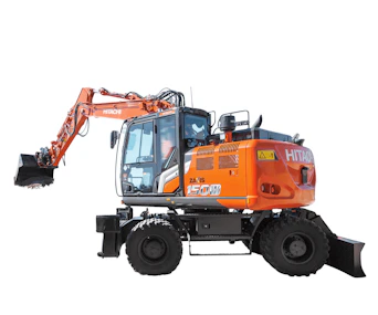 Mobilbagger Hitachi ZX 150 W seitlich schräge Darstellung