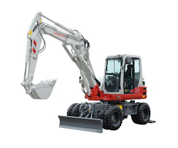 Mobilbagger Takeuchi TB395W seitliche Darstellung