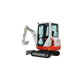 Minibagger Takeuchi TB320 seitlich schräg von hinten