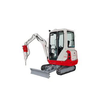 Minibagger Takeuchi TB320 Seitenansicht mit Meisel