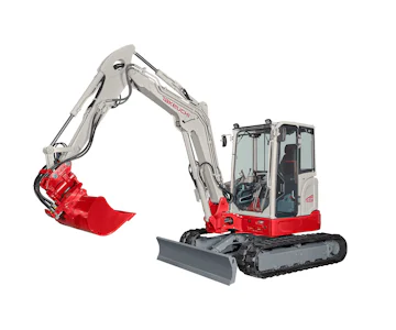 Midibagger Takeuchi TB350R online mieten Midibagger Takeuchi TB350R schräg seitliche Darstellung