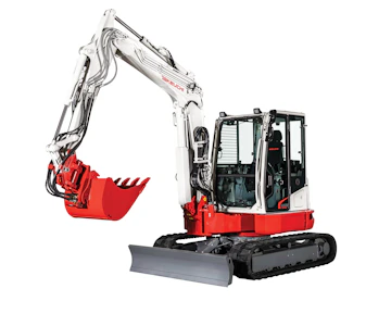 Midibagger Takeuchi TB257FR online mieten Midibagger Takeuchi TB257FR schräg von vorne