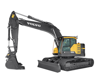 Raupenbagger Volvo ERC355E seitlich schräg dargestellt