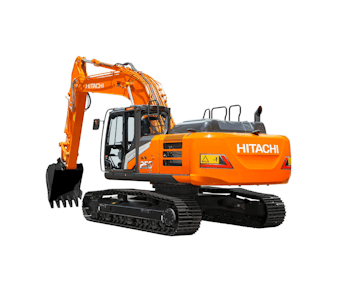 Raupenbagger Hitachi ZX 250 LCN seitlich schräg von hinten dargestellt