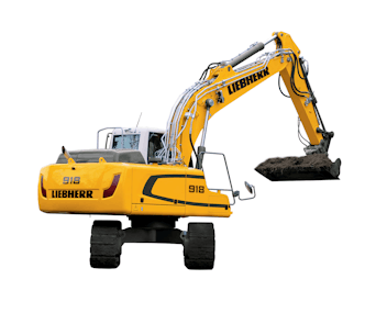 Raupenbagger Liebherr R 918 seitliche Darstellung von hinten