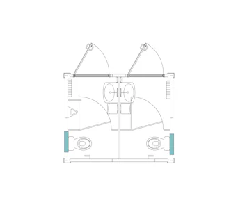Sanitärcontainer MW10 von Mobilbox mit Aufteilung von oben