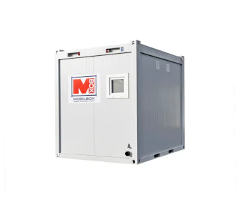 Sanitärcontainer MW10 von Mobilbox von hinten mit Fenster
